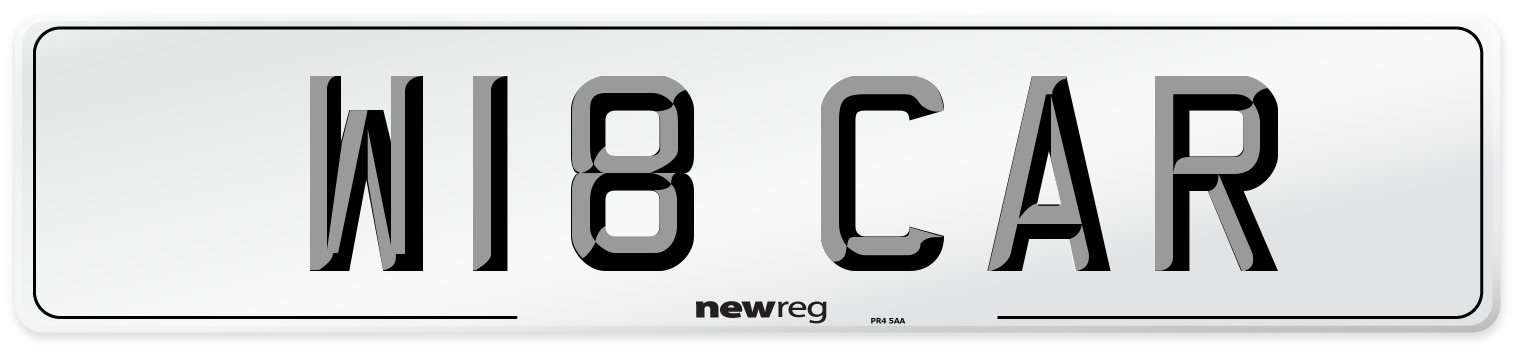 W18 CAR Number Plate from New Reg